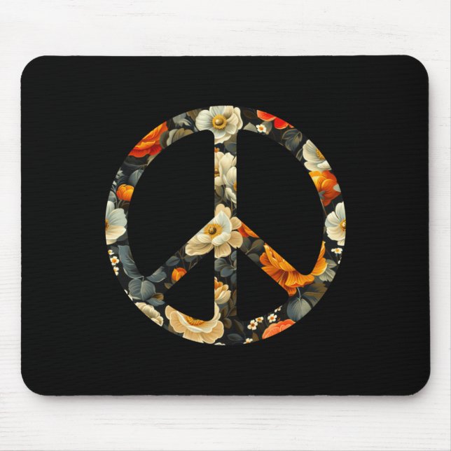 Blooming Harmony Symbol Floral Peace Sign Mouse Pad (Front)