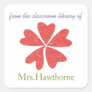Blooming hearts personalized teacher bookplate square sticker