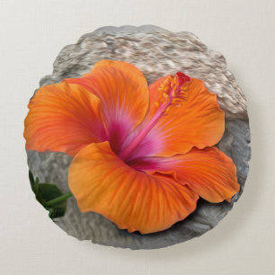 Blooming hibiscus round cushion