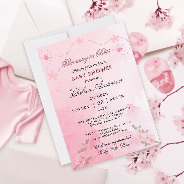 Blooming in Bliss Pink Blossom Girl Baby Shower   Invitation (Creator Uploaded)