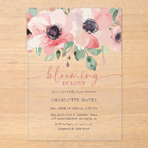 Blooming in Love Baby Shower Pink Baby Shower Acrylic Invitations