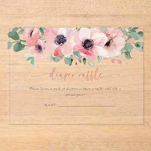 Blooming in Love Diaper Raffle Pink Baby Shower Acrylic Invitations