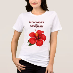BLOOMING IN NJ , FLORAL HIBISCUS SHORT SLEEVE Tri-Blend SHIRT