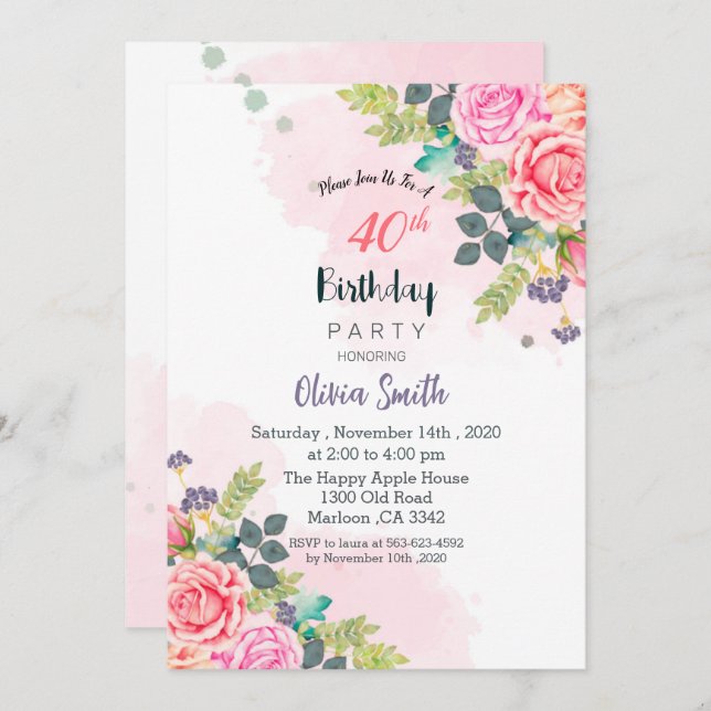 blooming into another year invitation card (Front/Back)