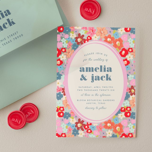 Blooming Joy Bold Bright Floral Garden Wedding Acrylic Invitations (Blooming Joy Bold Bright Floral Garden Wedding Acrylic Invitations)