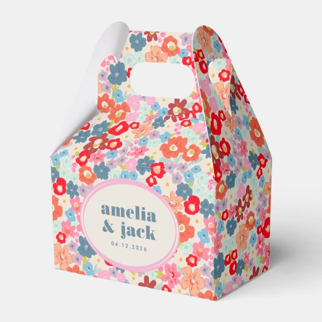 Blooming Joy Bright Floral Maximalist Wedding Favour Box (Front Side)