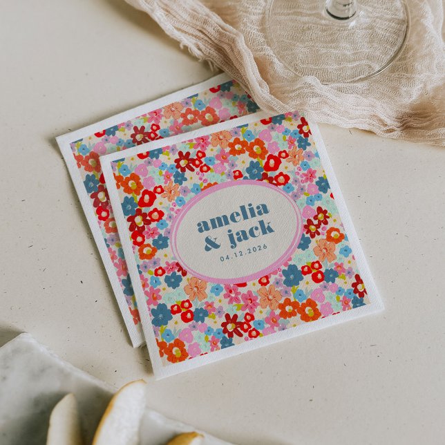 Blooming Joy Bright Floral Maximalist Wedding Napkin (Blooming Joy Bright Floral Maximalist Wedding Paper Cocktail Napkins)