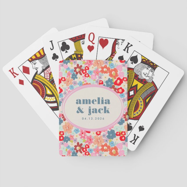 Blooming Joy Bright Floral Maximalist Wedding Playing Cards (Back)