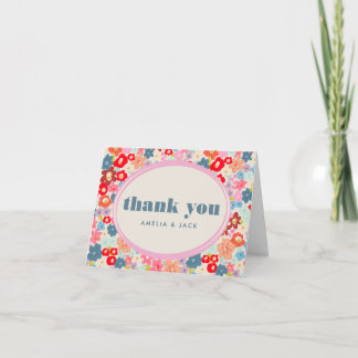 Blooming Joy Bright Floral Maximalist Wedding Thank You Card