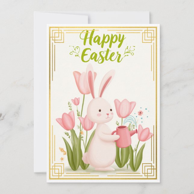 Blooming Joy – Easter Bunny Gardener Card (Front)