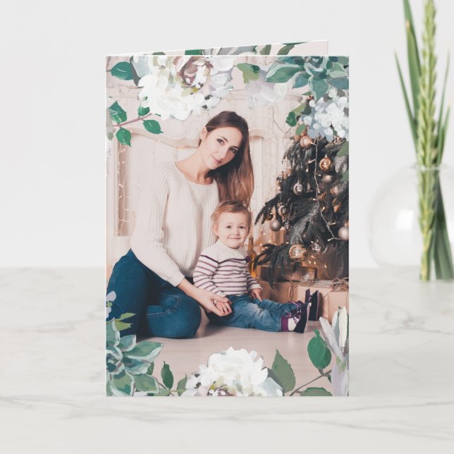 Blooming Joy Floral Christmas Photo Card (Front)