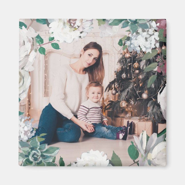 Blooming Joy Floral Christmas Photo Magnet (Front)