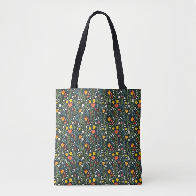 Blooming Joy: Spring Floral Pattern Tote Bag (Front)