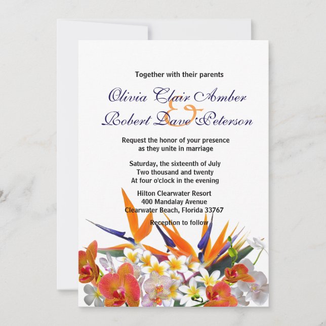 Blooming Joy / Tropical Flowers Wedding Invitation (Front)
