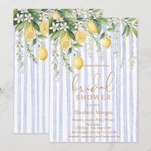 Blooming Lemons Blue Striped Bridal Shower Invitation