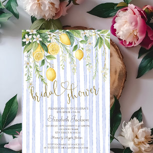 Blooming Lemons Blue Stripes Bridal Shower Invitation