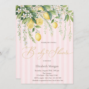  Blooming Lemons Pink Striped Baby Shower Invitation