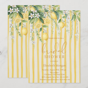 Blooming Lemons Yellow Striped Bridal Shower Invitation
