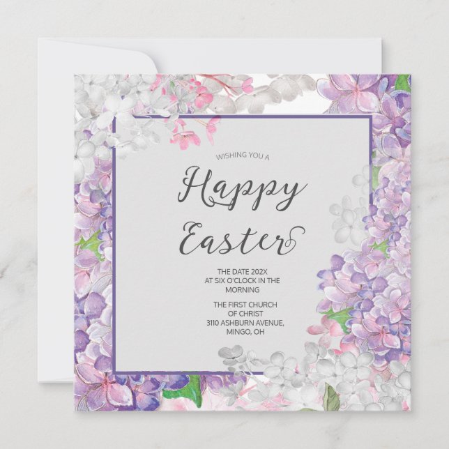 Blooming Lilacs Happy Easter Holiday Card (Front)