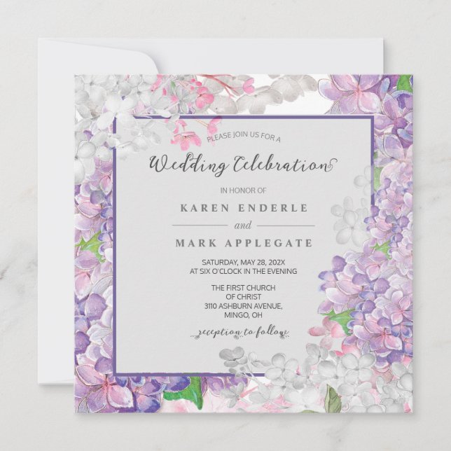 Blooming Lilacs Wedding Floral  Invitation (Front)