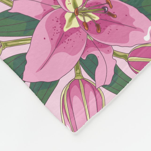 Blooming Lilies in Pastel Pink  Fleece Blanket (Corner)