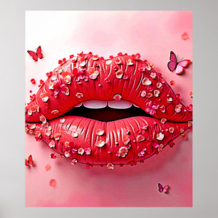 Blooming Lips: Floral Butterfly Kiss Poster