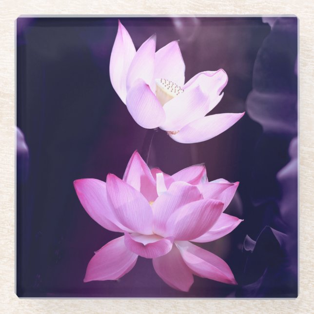Blooming Lotus Flower Glass Coaster (Front)