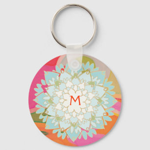 Blooming  Lotus Flower Monogrammed Keychain