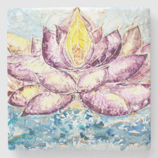 Blooming Lotus Watercolor Art Stone Coaster