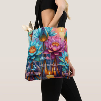 Blooming Lotus Watercolor Tote Bag – Vibrant Artis