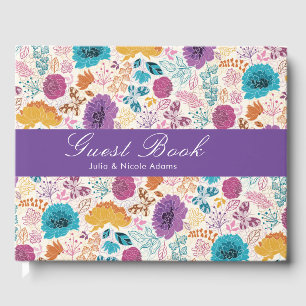 Blooming Love Floral Romantic Pink Purple Wedding Guest Book