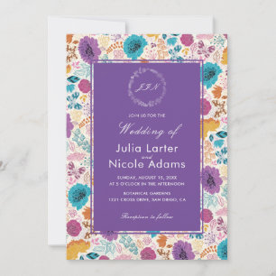 Blooming Love Floral Romantic Pink Purple Wedding Invitation