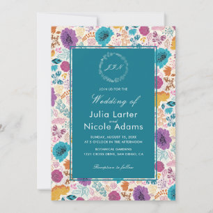 Blooming Love Floral Romantic Pink Purple Wedding Invitation