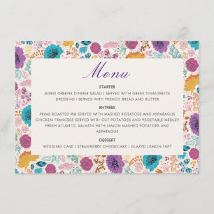 Blooming Love Floral Romantic Pink Purple Wedding Menu