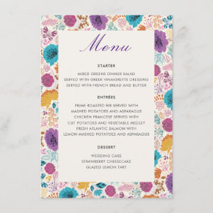 Blooming Love Floral Romantic Pink Purple Wedding Menu