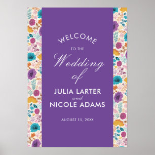 Blooming Love Floral Romantic Pink Purple Wedding Poster