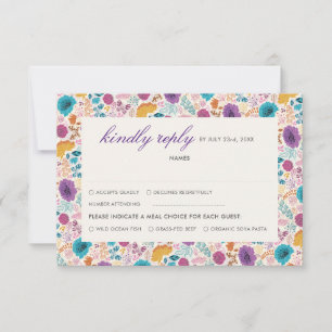Blooming Love Floral Romantic Pink Purple Wedding RSVP Card
