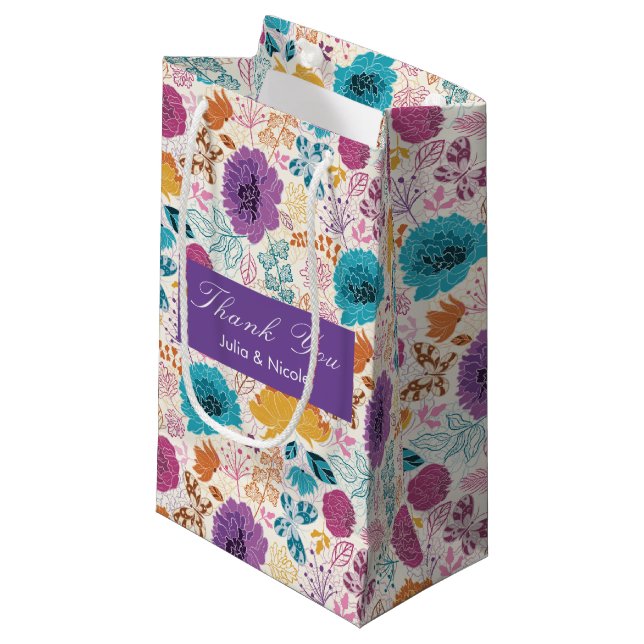 Blooming Love Floral Romantic Pink Purple Wedding Small Gift Bag (Front Angled)