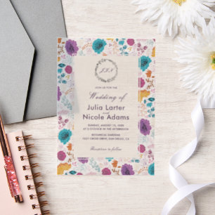 Blooming Love Floral Romantic Pink Purple Wedding Vellum Invitations