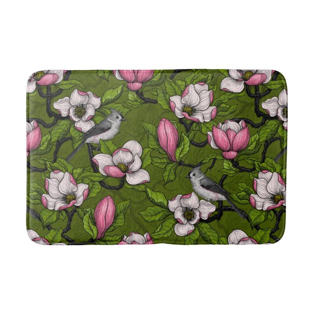 Blooming magnolia and titmouse bird 2 bath mat (Front)