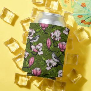 Blooming magnolia and titmouse bird 2 can cooler