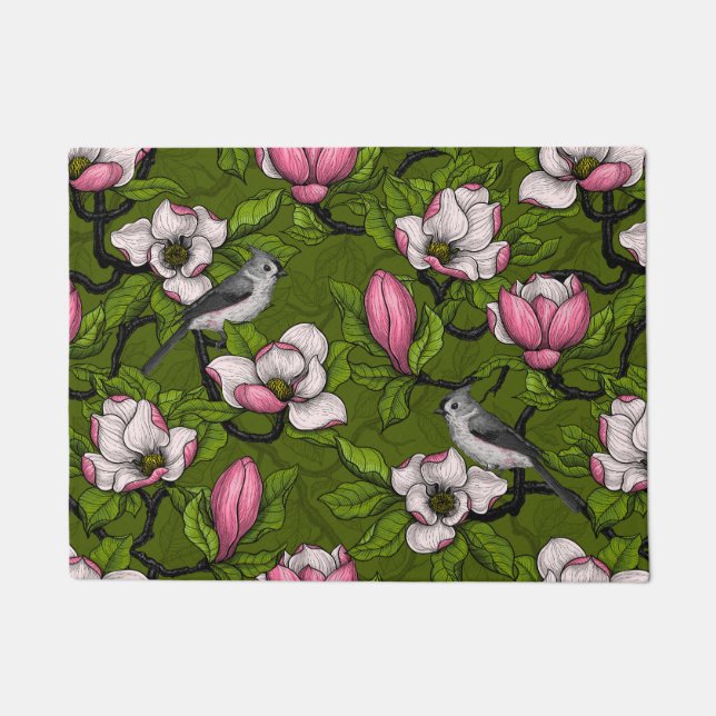 Blooming magnolia and titmouse bird 2 doormat (Front)