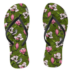 Blooming magnolia and titmouse bird 2 jandals