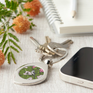 Blooming magnolia and titmouse bird 2 key ring