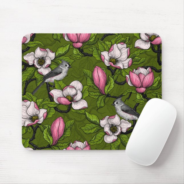 Blooming magnolia and titmouse bird 2 mouse pad (With Mouse)