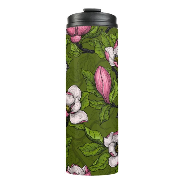 Blooming magnolia and titmouse bird 2 thermal tumbler (Front)