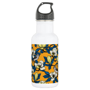 Blooming magnolia and titmouse bird 3 532 ml water bottle