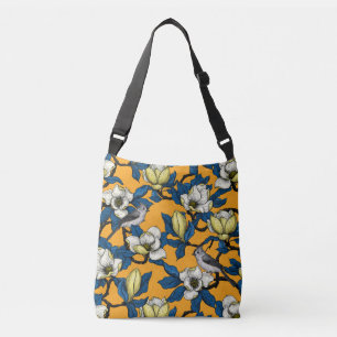 Blooming magnolia and titmouse bird 3 crossbody bag