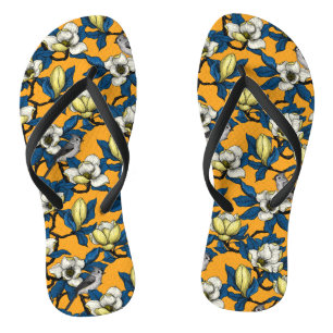 Blooming magnolia and titmouse bird 3 jandals