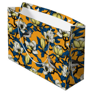 Blooming magnolia and titmouse bird 3 large gift bag